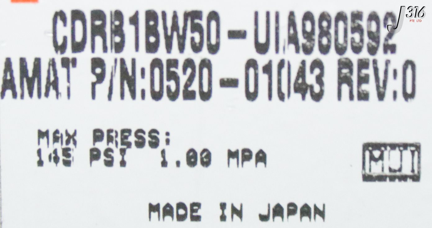 40312 SMC CYLINDER ROTARY ACTUATOR, AMAT 0520-01043 CDRB1BW50